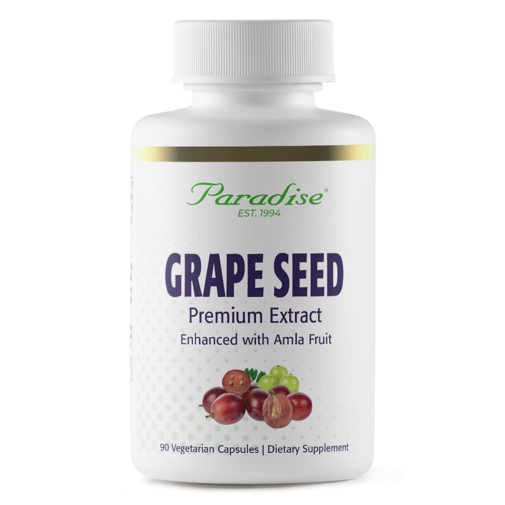 Paradise Herbs Grape Seed Extract, Active Whole Spectrum, Antioksidant, Vegan, Non GMO, Gluten Free, 90 Vegetarian Capsules