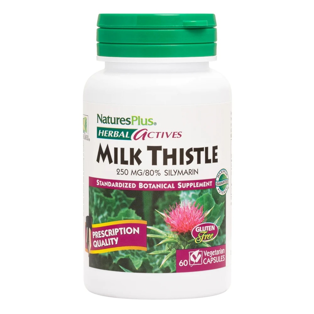 NaturresPlus Herbal Actives Milk Thistle - 60 Capsules - Non-GMO, Vegan, Gluten Free - 60 Servings