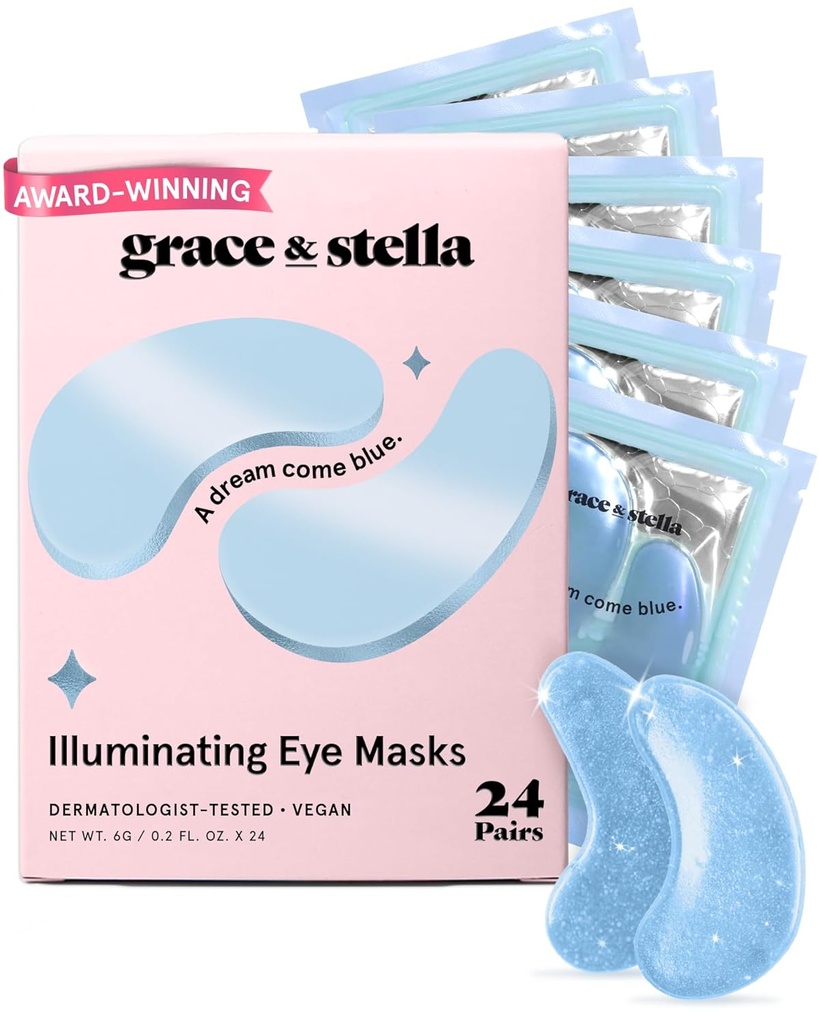 Grace & stella Award Winning Under Eye Mask Deduce Dark Circles, Puffy Eyes, Undereye Bags, Wrinkles, Gel Under Eye Patches, Hadiah Ulang Tahun Bagi Perempuan - Vegan Cruelty- Free Self Care (24 Pairs, Blue)