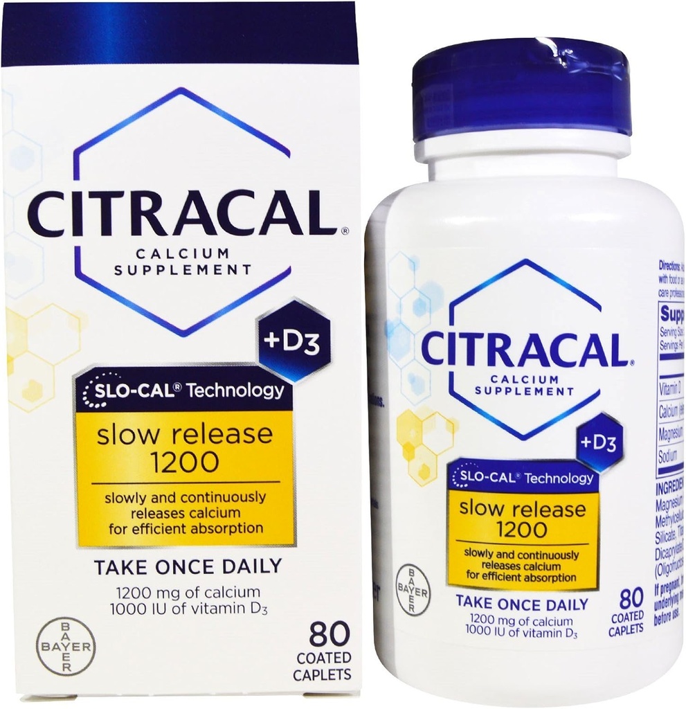 Citracal Calcium + D Slow Rilis 1200, Tablets berlapis - 80 ea (Pack of 2)