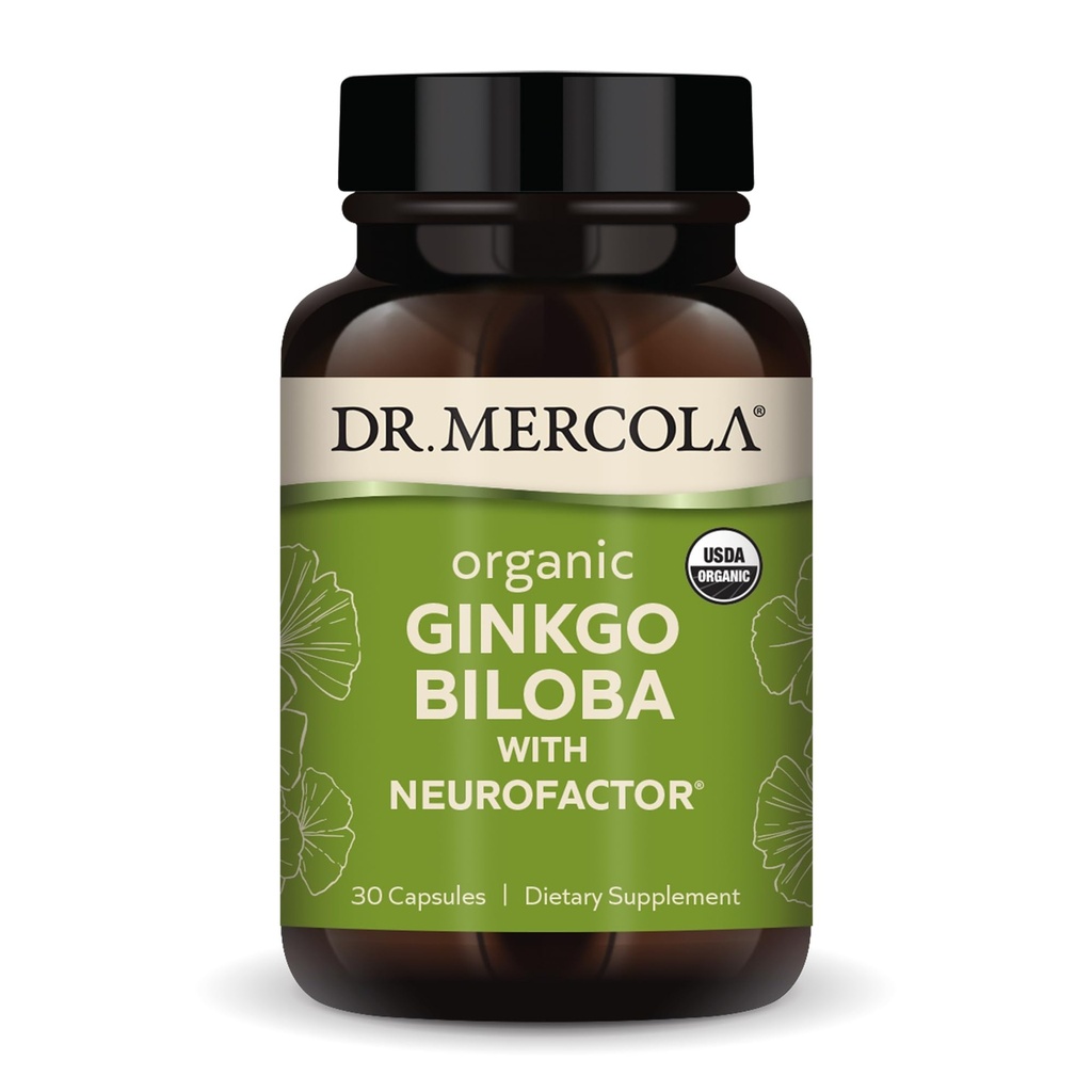 Dr. Mercola Organik Ginkgo Biloba dengan NeuroFactor - Support Kesehatan Otak - Standardied Ginkgo Extract - Polyphenol- Rich Coffee Fruit - 30 Capsules