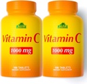 ALFA VTAMINS Vitamin C Supplemen 10000mg, Antioksidant yang kuat untuk Dukungan Imune & Sehat Skin, Formasi Promosen Collagen, Tambahan Dietary Wellness, 100 Tablet, 2 Botol