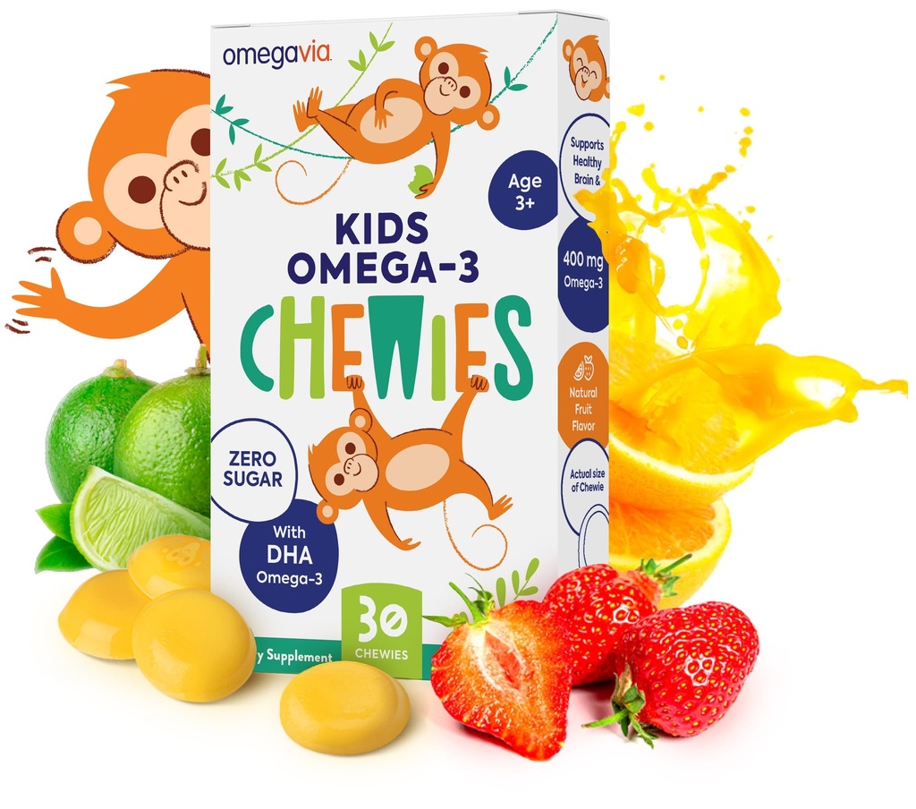 Omega 3 Gummies - Ultra- High DHA Chewable Gel Gummy - Omega 3 for Kids & Eye Health - Sugar- Free Natural Fruit Flavor - Anak-anak Omega 3 Fish Oil Gummies (30 Count)