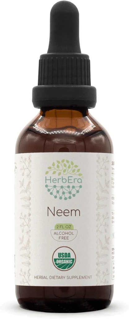 HerbEra Neem B60 Alcohol- Free Herbal Extract Tincture, konsentrasi Liquid Drops Natural USDA Organik (Azadirachta Indica) Dry Leaf (2 flf oz)