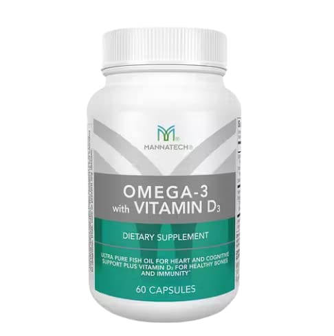 Mannaech Omega-3 dengan Vitamin D3 untuk Bone, Heart Health dan Cognitive Dukungan, Terbuat dari Minyak Ikan Murni
