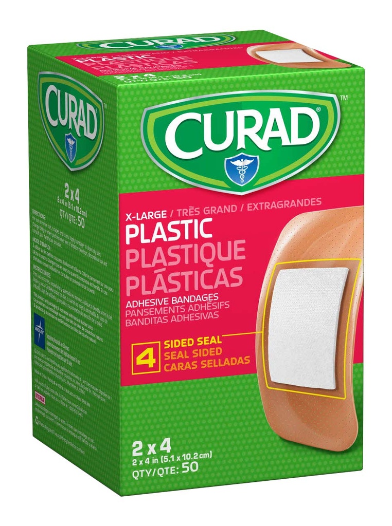 CURAD Plastik Adhesive Bandages 2 "x 4", Tidak Dibuat dari Lateks Karet Alam, Paket 600