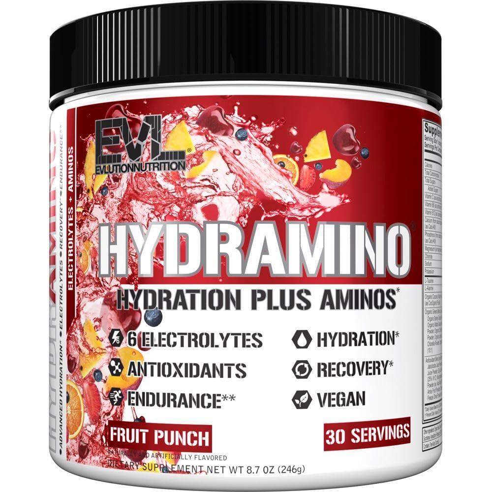 Evolution Nutrection Hydramino Complete Hydration Multiplier, All 6 Electrolytes, Vitamin C & B, Fluid Boosting Aminos, Coconut Water, Endurance, Recovery, Antioksidants, 30 Serve, Fruit Punch