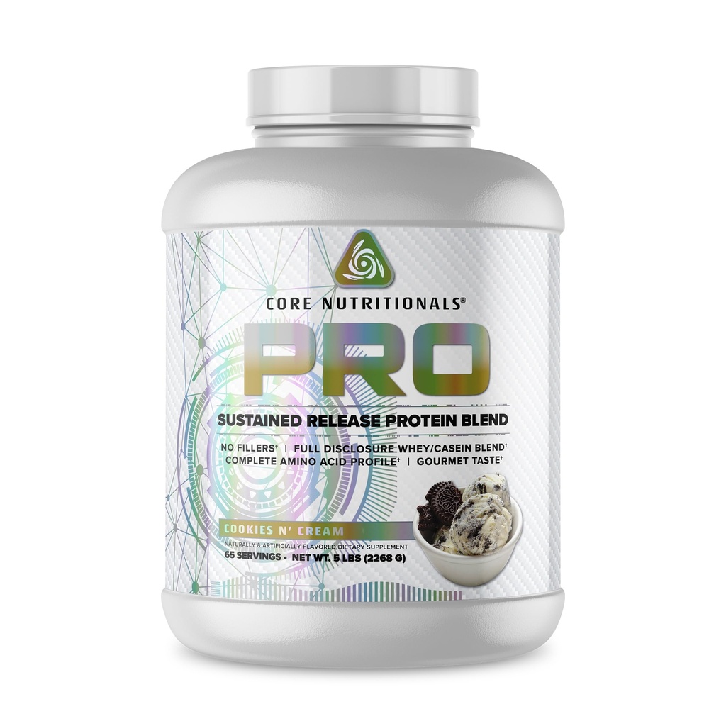 Core Nutronionals Pro Substained Whey Protein Blend 124; with Digetical Enzymes 14; 25g Protein, 2g Carbs 124; No Fillers 124; 5 Pound (Cookies N Cream)