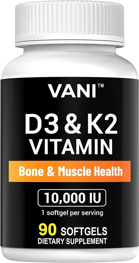 VANI Vitamin D3 (1000iu / 250mcg) + K2 (sebagai Mk7), untuk Bone & Muscle & Teeth Health, 90 SOFTGELS