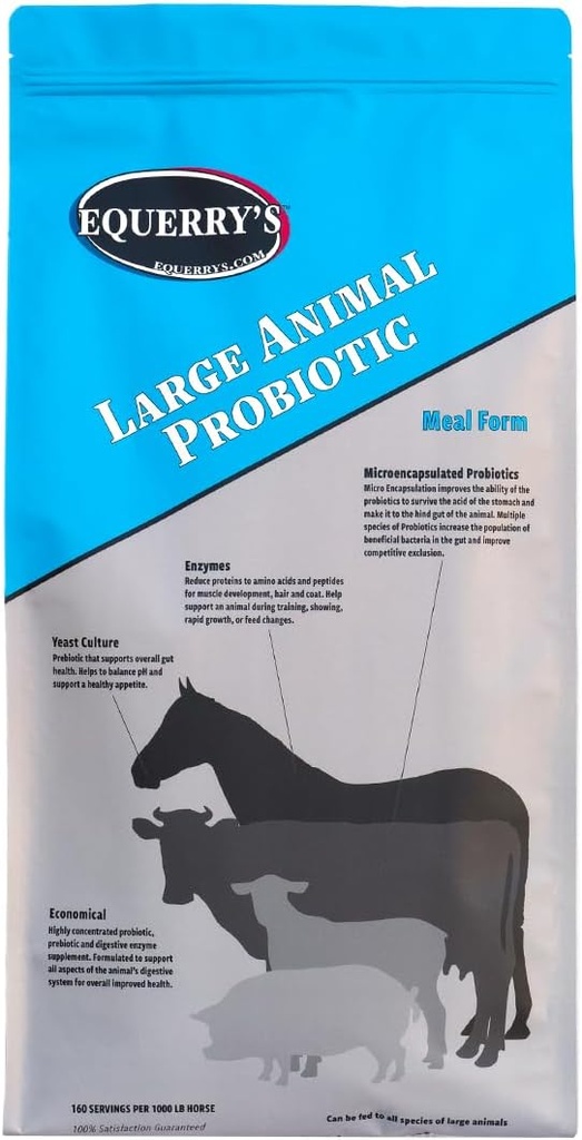 Equerry 's Large Animal Probiotic 124; Supplemen Kesehatan Gut dan Absorpsi Nutry 124; Provinsi dan enzim Digetical untuk Kuda, Sapi, Goats, Domba, Babi, 160 Feedings (20lbs) untuk 1000 Lb Animal
