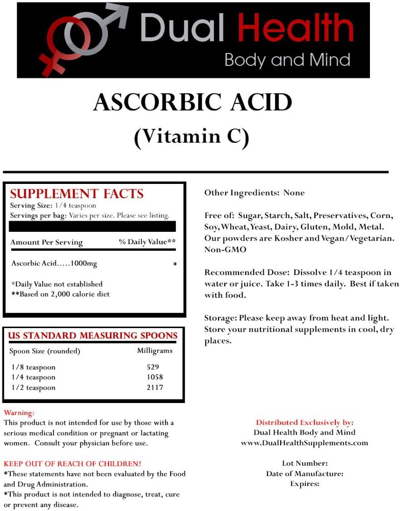 Dual Health Body & Mind 1 (1 lb) Bag of Each Ascorbic Acid (Vitamin C) & MM (Methylsulfonymetana) Powder Combo