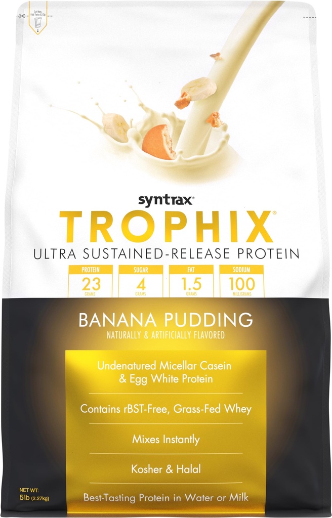 Syntrax Nutrection Trophix, Ultra Sumpined- Rilis Protein Powder Blend, Pudding Pisang, 5 pon.