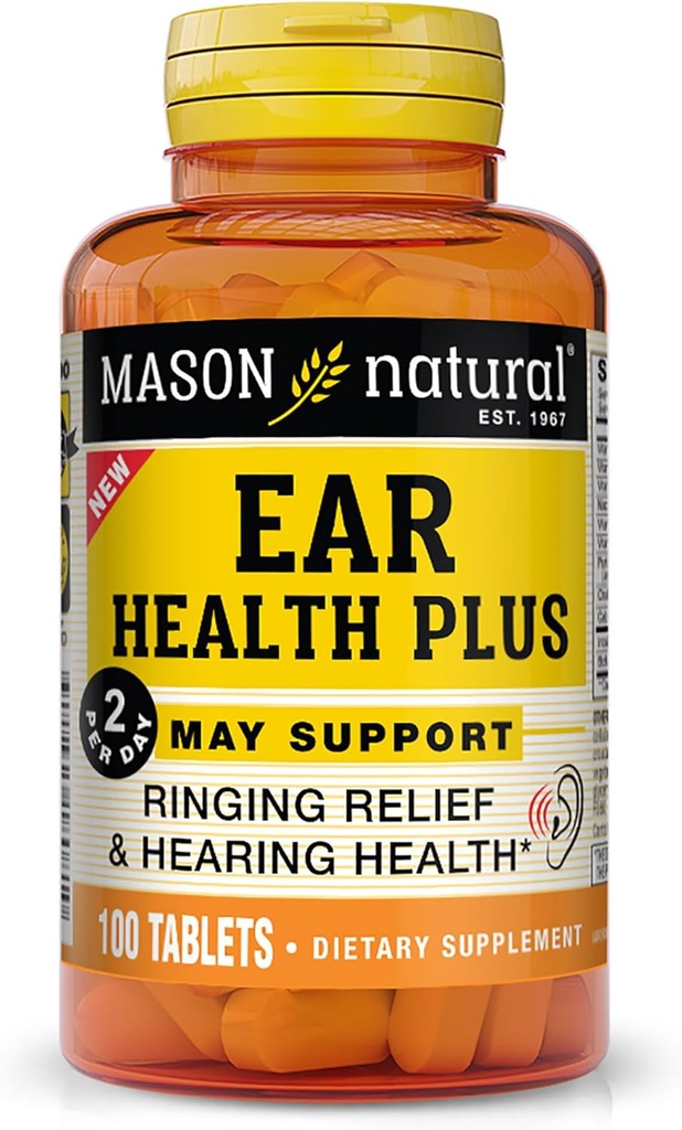 MASON NATURAL Ear Health Plus dengan B Vitamin, 50 Day Suppply, Support Normal Ear Health and Ringing