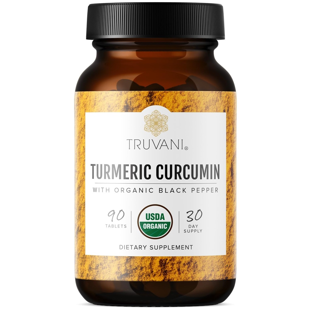 Truvani Organic Turmeric Curcumin Tablet 1.350 mg Masing-masing - dukungan gabungan alami dengan Black Pepper untuk absorpsi - 90 tablet