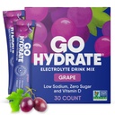 GoHydrate Instant Hydration Powder Pawder - Paket Sodium Rendah Elektrolite Minum Mix - Dukungan Hidration Alam, Sugar Free Electrolite Flavored minum dengan Vitamin D, 30 Packs, Grape