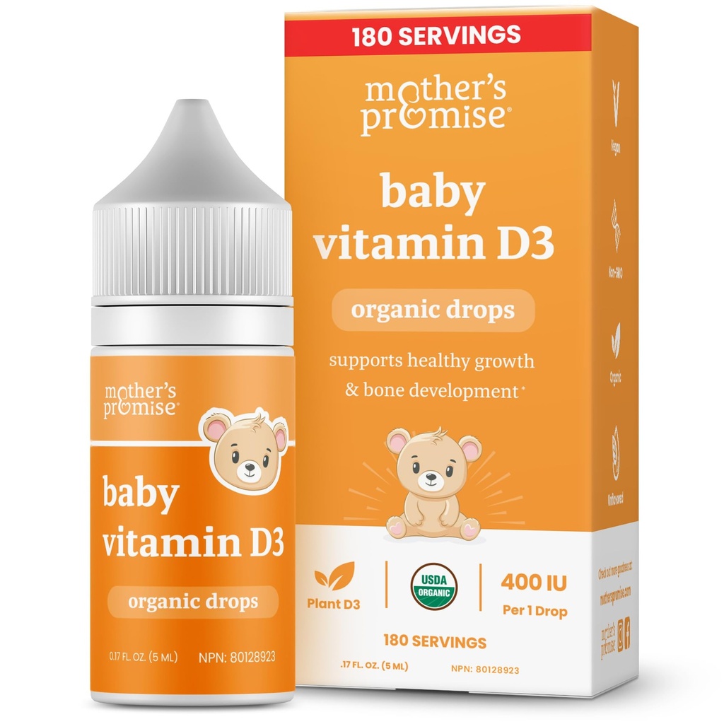 Bayi Organik Ibu Promic Vitamin D Drops 126; 100% Tanaman berbasis 124; Perkembangan Berat & Bone & 4; Umur Newborn + 124; 180 Servis 124; Bayi Vitamin D3 Liquid untuk Infants & Toddlers