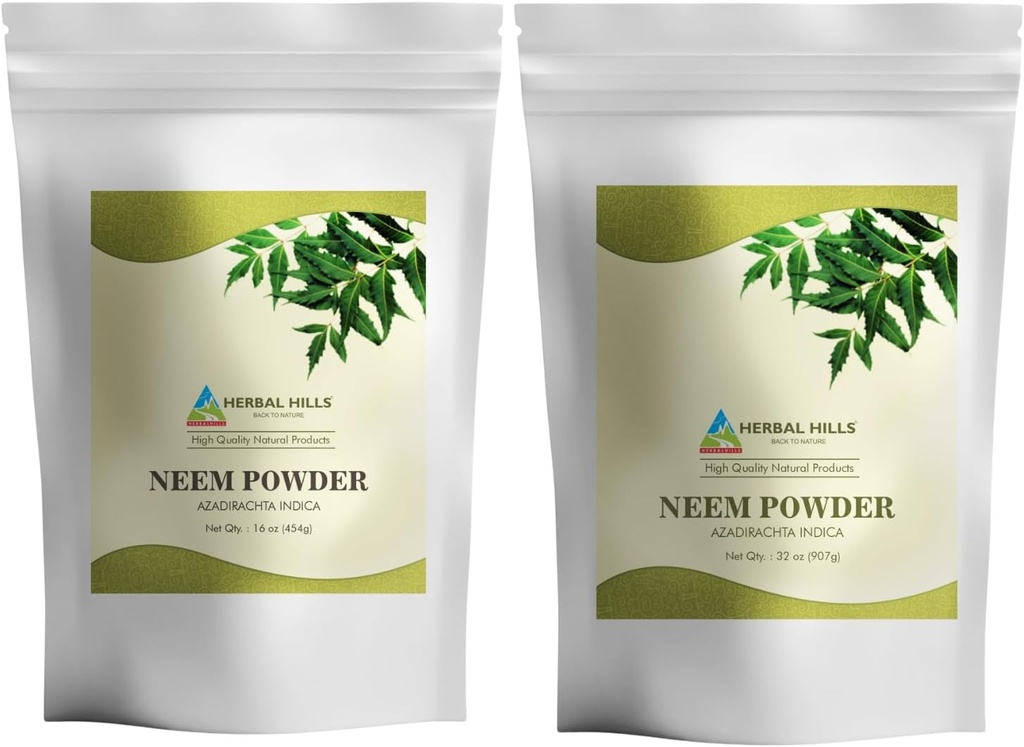 HERBAL HILLS Neem Powder Fresh Leaves Pure Neem Suplement Pack of 2 Combo