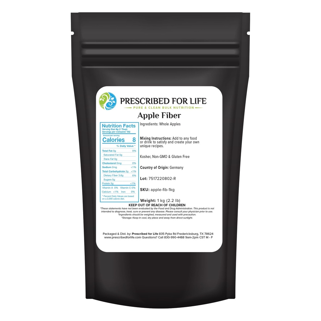 Prescripted For Life Apple Fiber Powder, Natural Apple Pectin Fiber Suplement for Digetical Health, Vegan, Non GMO, Gluten Free (1kg / 2.2lb)