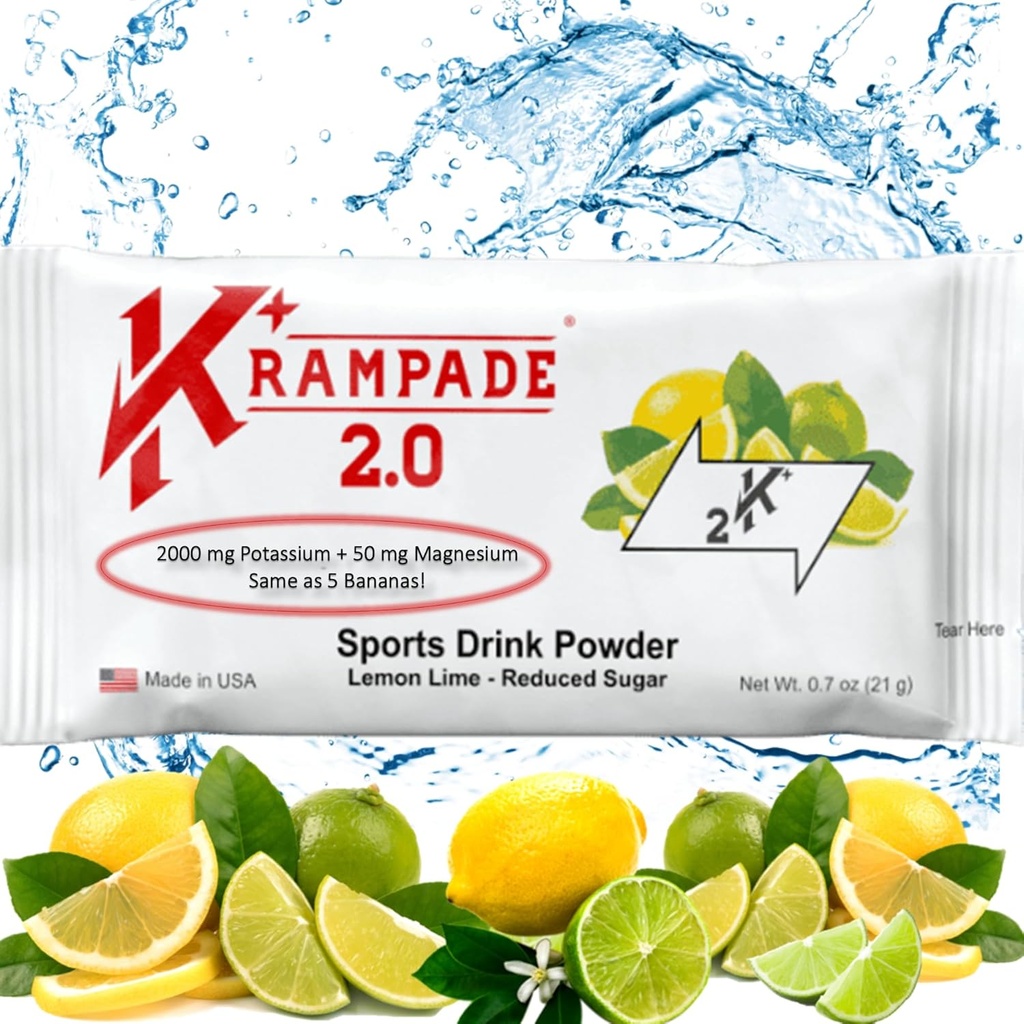 Krampade Potasium Magnesium Suplemen Elektrolytes - 50 mg Mag + 2000 mg K, > 2X More Than Coconut Water 124; Cramp Relief 124; Hidration Packets