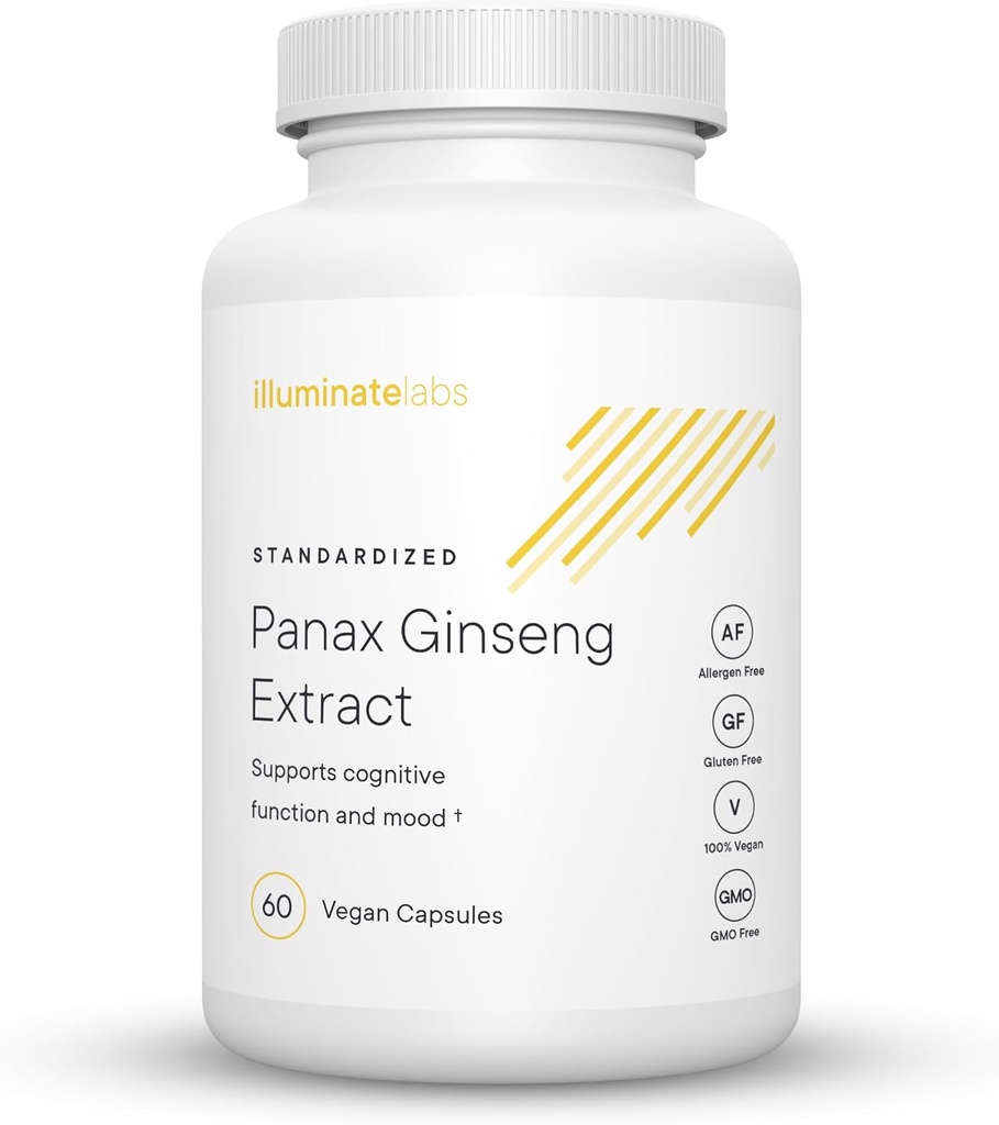 Illuminate Labs Panax Ginseng Extract Capsules 124; 200 mg 124; Support Energy, Cognitive Fungsi & Mood 124; Third- Party Tested and Backed by Medical Research