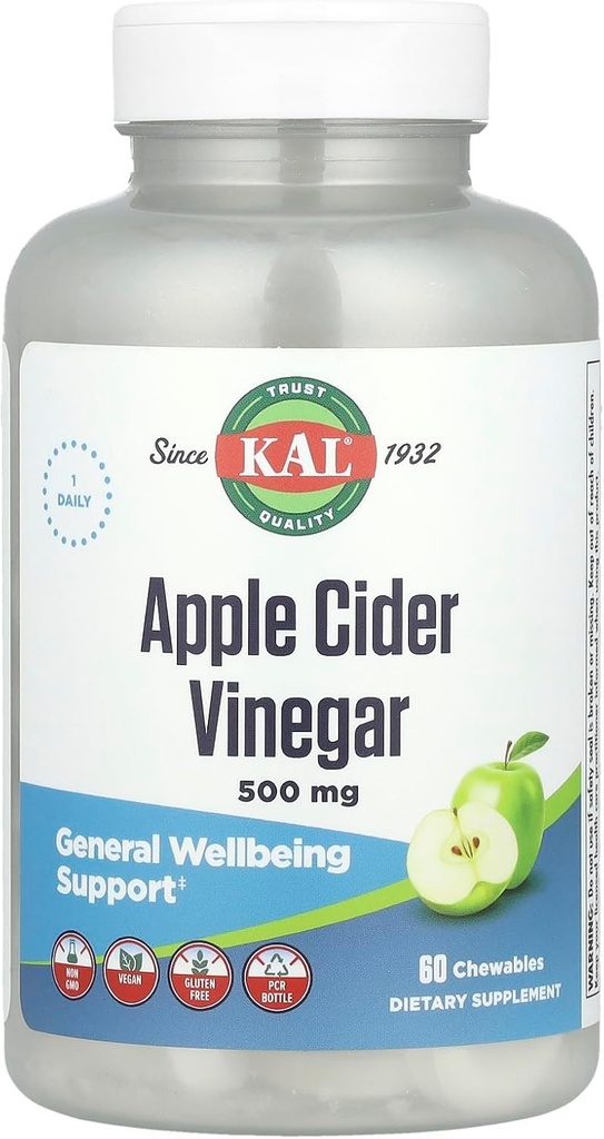 Kal Apple Cider Vinegar - 500 mg - 60 Tablet Chewable