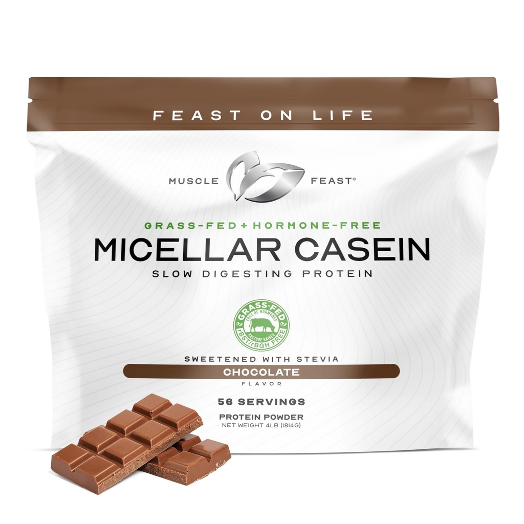 Muscle Feast Grass Fed Mivault Casein Powder, Pacuring Raised & Hormone Free, Slow Digesting Casein Protein - Supports Overnight Muscle Recovery, Gluten Free Protein Powder - Chocolate, 4lb