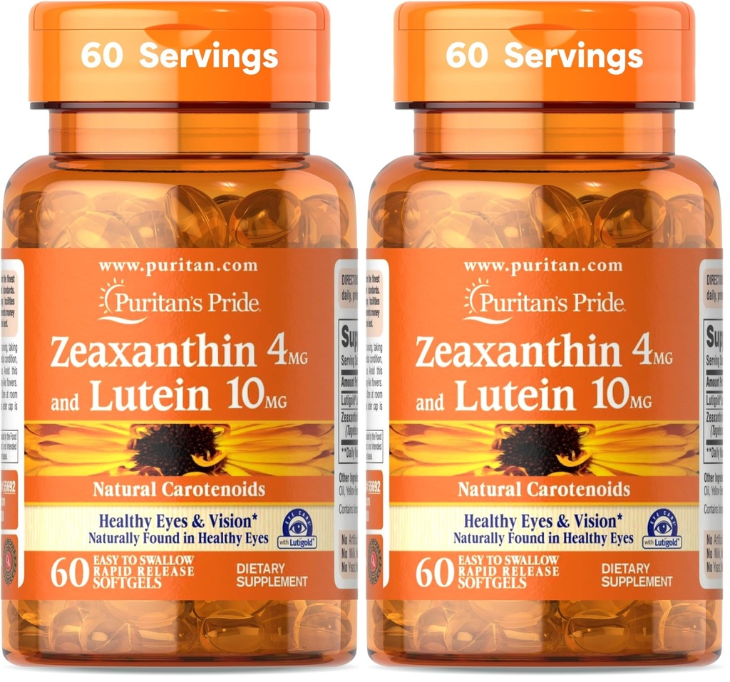 Puritan Pride Affxanthin 4mg dengan Lutein 10mg, Supports Healthy Eyes and Vision *, 60 ct (Paket 2)