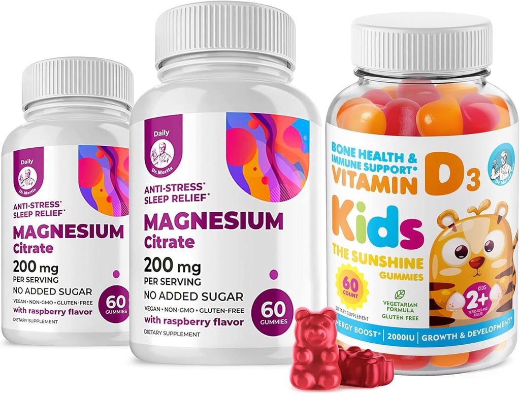 Vitamin D Gummies untuk Anak-anak & Dewasa 2000 IU dan Magnesium Gummies - Vitamin D3 Suplemen 1000IU - Vegetarian Ganatin Gratis Dukungan IU dan Magnesium Bebas Pembuatan Tenang untuk Anak & Dewasa