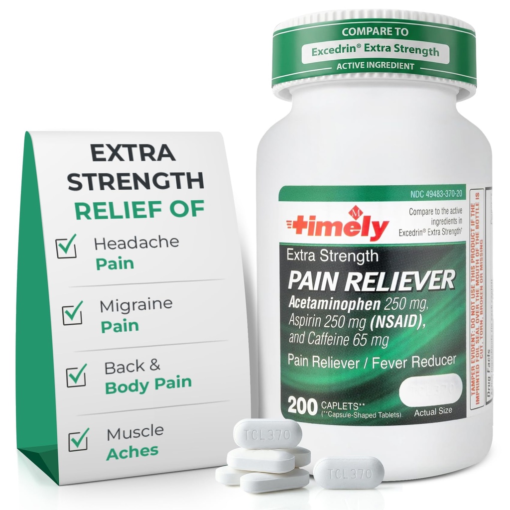 TIME- CAP LABS, INC. TithatExtra Strength Headache Relief - Acetaminophen with Aspirin & Caffeine (200 Caplets) - Headlache, Migraine & Back and Body Pain & Muscle Aches - Extra Kekuatan - Dibuat di USA
