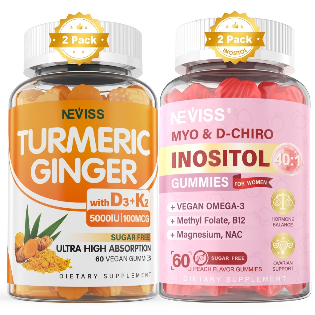 Gula Bebas 2Pack Turmeric Ginger Gummies & 2Pack Myo- Inositol & D- Chiro Inositol Gummies