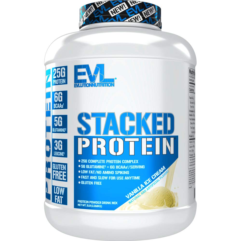Evolusi Nutrition Stacked Protein Powder dengan 25 Grams Protein, 6 Grams BCAAs dan 5g Glutamine (Vanilla Ice Cream, 5 LB)