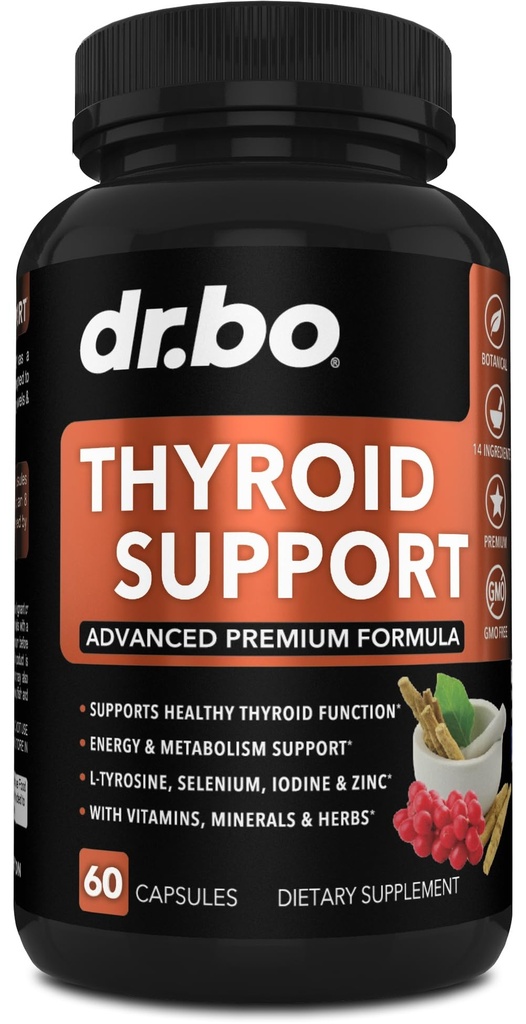 Dukungan Thyroid bagi Suplemen Perempuan & Pria - Natural Metabolisme, Mood & Energy Enhancer dengan L-Tyrosine Selenium Iodin Zinc Bladderwrack Kelp & Ashwagandha Thyroid Supplemen Vitamin 60 Pil