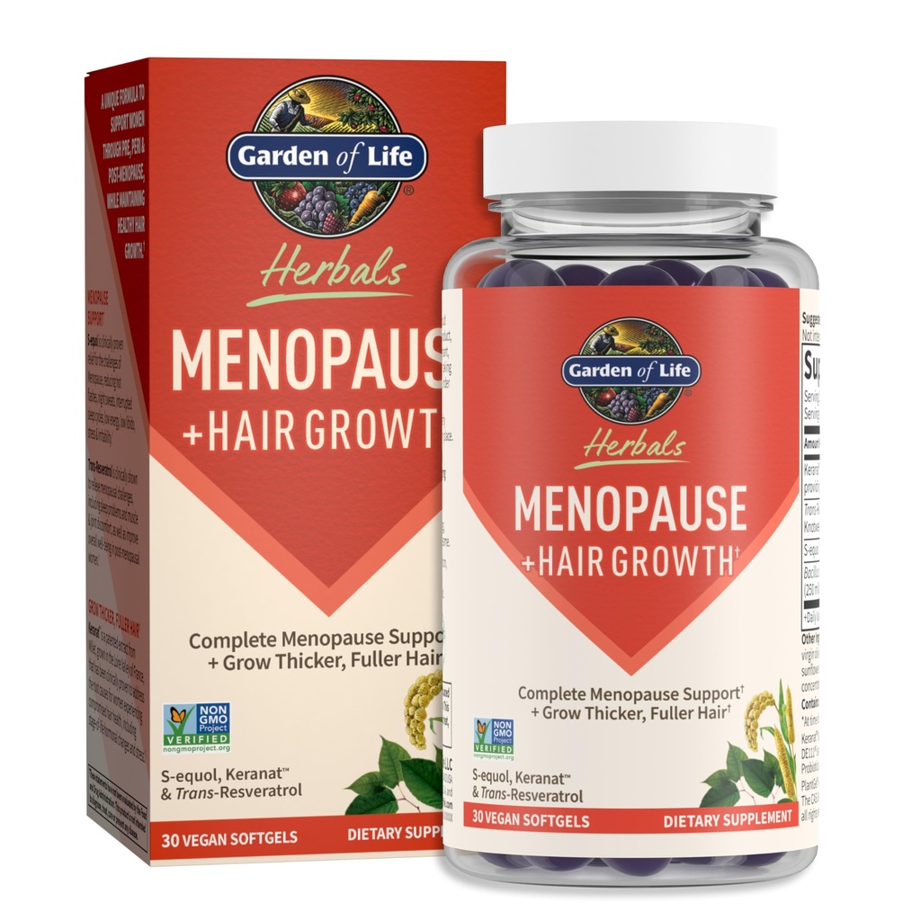 Taman Suplemen Menopause Hidup Herpals dengan S-equol & Trans- Resveratrol untuk Multi- Symptom Relief, Keranat untuk Thicker, Fuller Pertumbuhan Rambut - Nun-GMO, Gluten- Free, Vegan, Berry Flavor, 30 Services