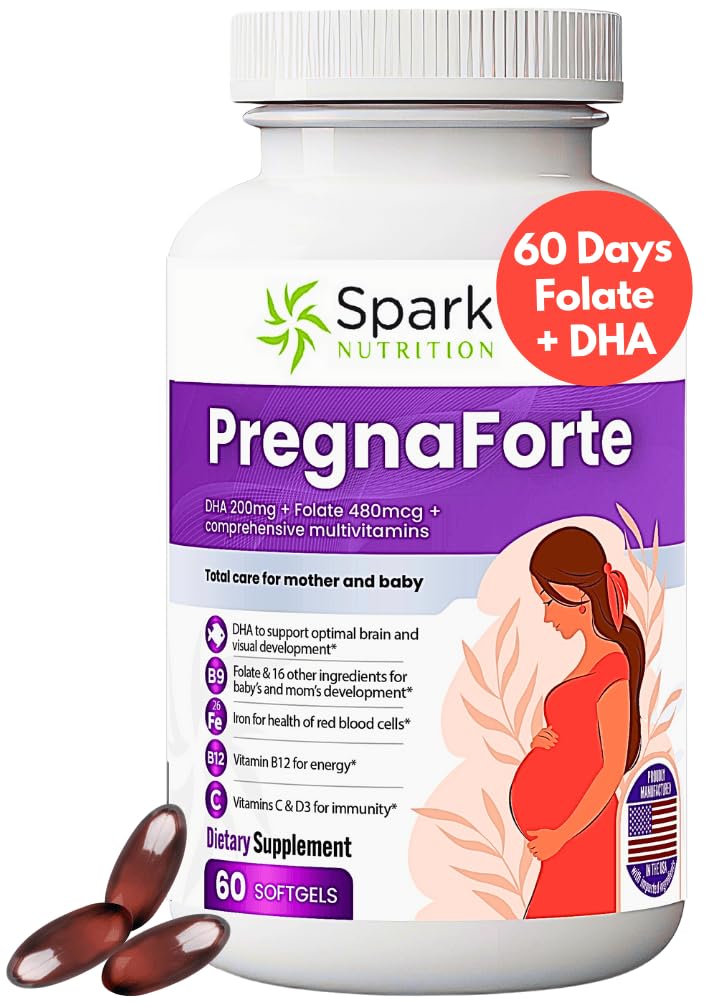 Pregnaforte 1 hari Prenatal vitamin untuk wanita 2 bulan: asam folic, Fish Oil Omega 3 DHA / EPA, Vitamin D3, B6, Vitmain B12, C, E, Calcium, Besi, Magnesium, Zinc suplemen FSA HESA eligble multivitamin