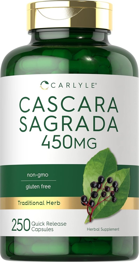 Carlyle Cascara Sagrada Capsules 124; 450 mg 124; 250 Count 2.124; Herbal Suplemen 12.4; Non- GMO, Gluten Free