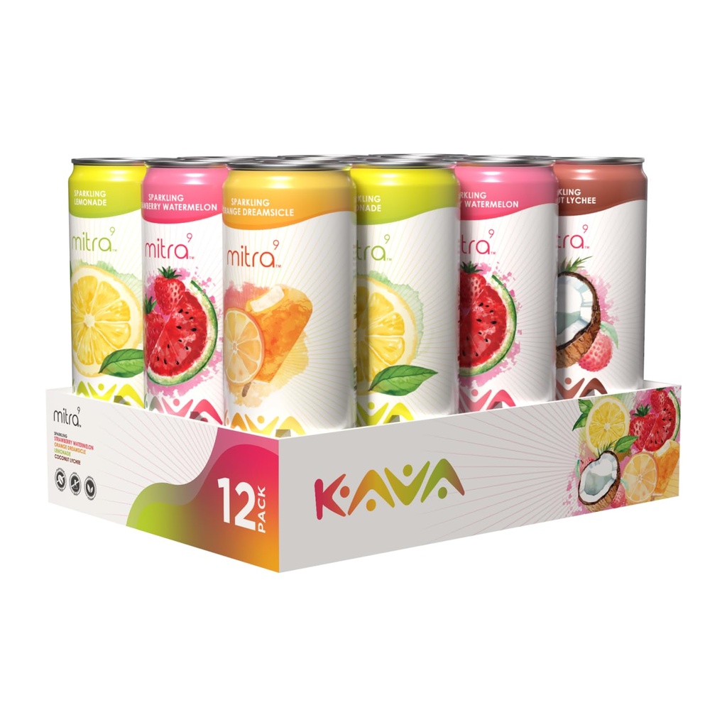 MITRA-9 Breverages Botanical - Kava Drink Flavor Variety Pack with Kava Root Extract - Mood Enhancer - Plant Based - Promoses Natural Calm & Clarity (12 Fl. Oz) (12)