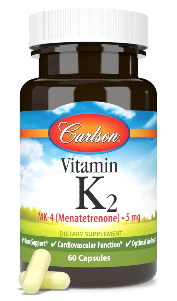 Carlson - Vitamin K2, MK-4 (Menattrenone), Vitamin K Suplemen, Bone & Heart Health, K2 Vitamin, Soy-free, 60 kapsul