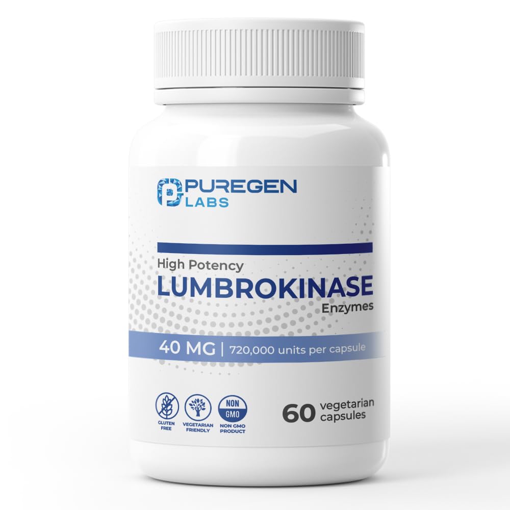 Puregen Labs Lumbrokinase 40mg per Capsule High Potency Suplement Aff14; High Activity Lumbrokinase Enzymes 124; Tidak ada Harmful Additions 124; Nor-GMO 124; Gluten Free 124; Dibuat di AS - 60 Vegetarian Capsules