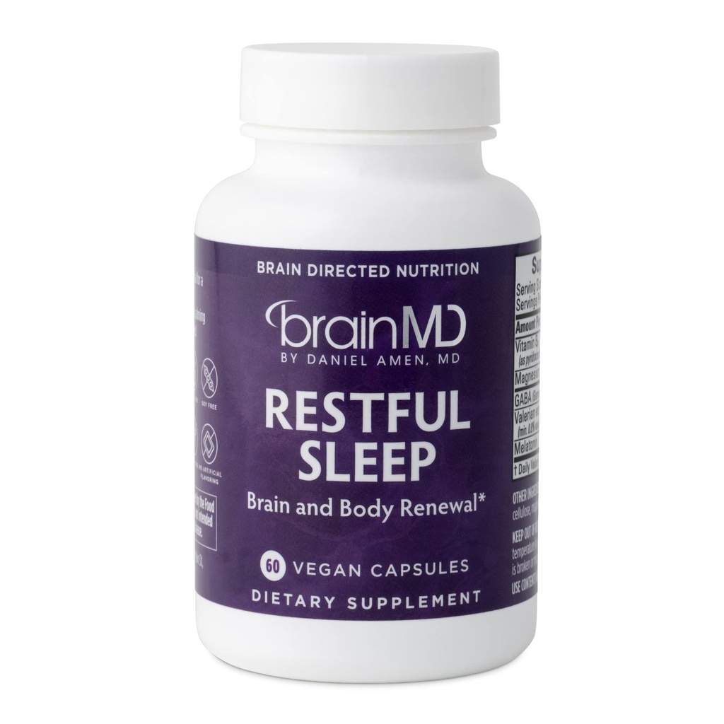 Dr. Amen BrainMD Restful Sleep - 60 Kapsul - Promotes Relaxation & Calm, Contains Melonatin, Valerian, GABA & Magnesium, Non- Habit Forming - Gluten-Free - 15 Servings