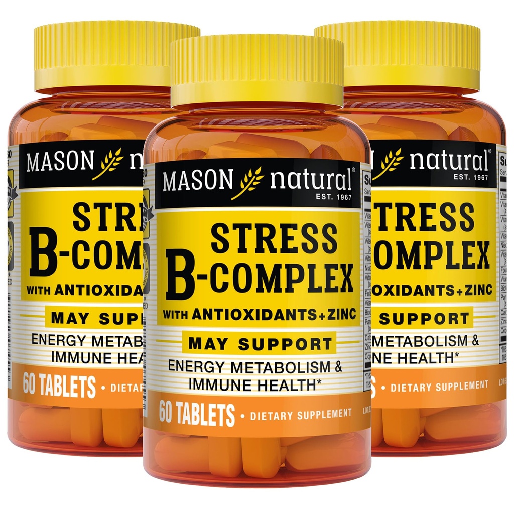 Mashon NATURAL Stress B, Kompleks with Antioksidan + Zinc, 6 Month Supply, Dual Action Formula, Pasokan Energi Metabolisme & Imune Health, 3 Pack