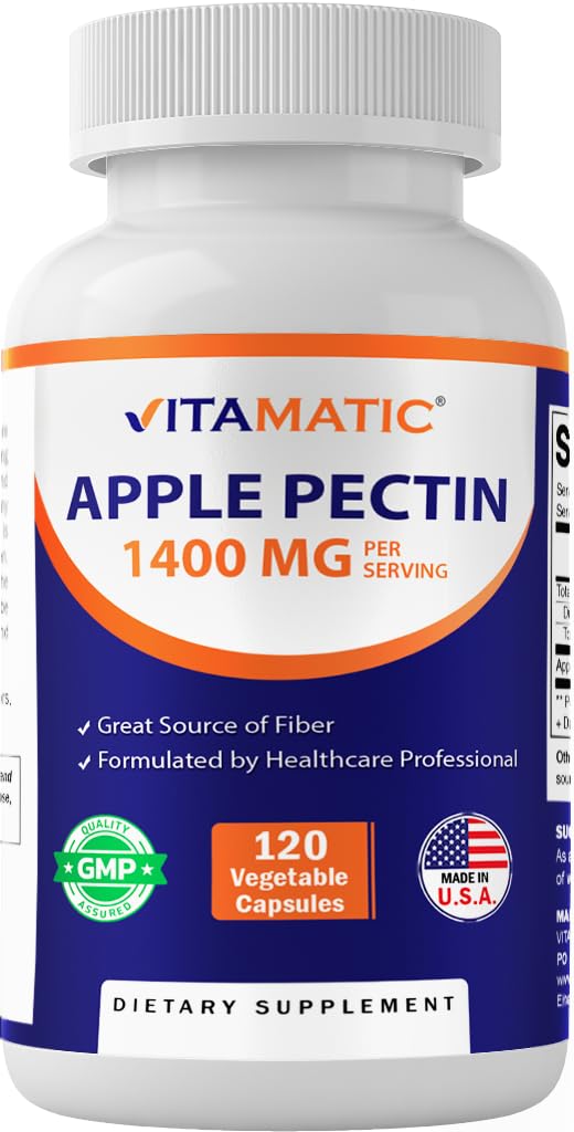 Vitamatic Apple Pectin 700mg - 120 Vegetarian Capsules per Bottle Natural Dietary Fiber Supplemen - Mendukung Kesehatan Digetical & Regularitas *