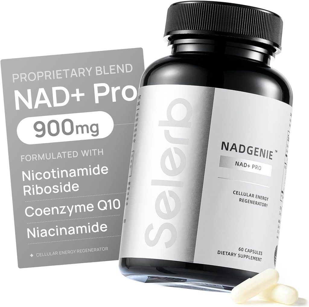 Selerb NR900 - NAD + Suplemen untuk Dukungan Penuaan Skin, Dukungan Energi Sel dan Fokus, Potensi Tinggi - 60 Counts - Suplemen Wellness Dieter