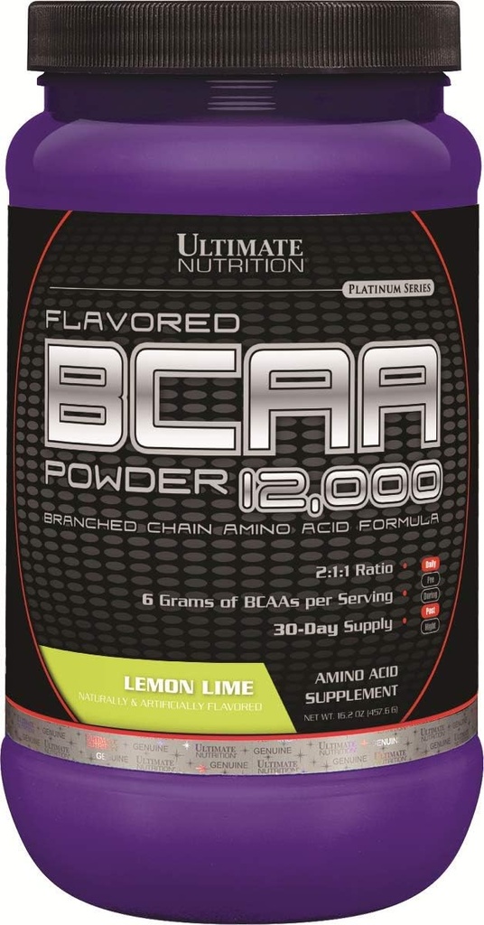 Nutres Ultimate Flavored BCAA Powder 12,000, Post Workout Recovery Drink, 3g Leucine 1.5g Valine 1.5g Ilevoucine, Branch Chain Acids Suplemen untuk Pemulihan Otot, 60 Servis Lemon Lime