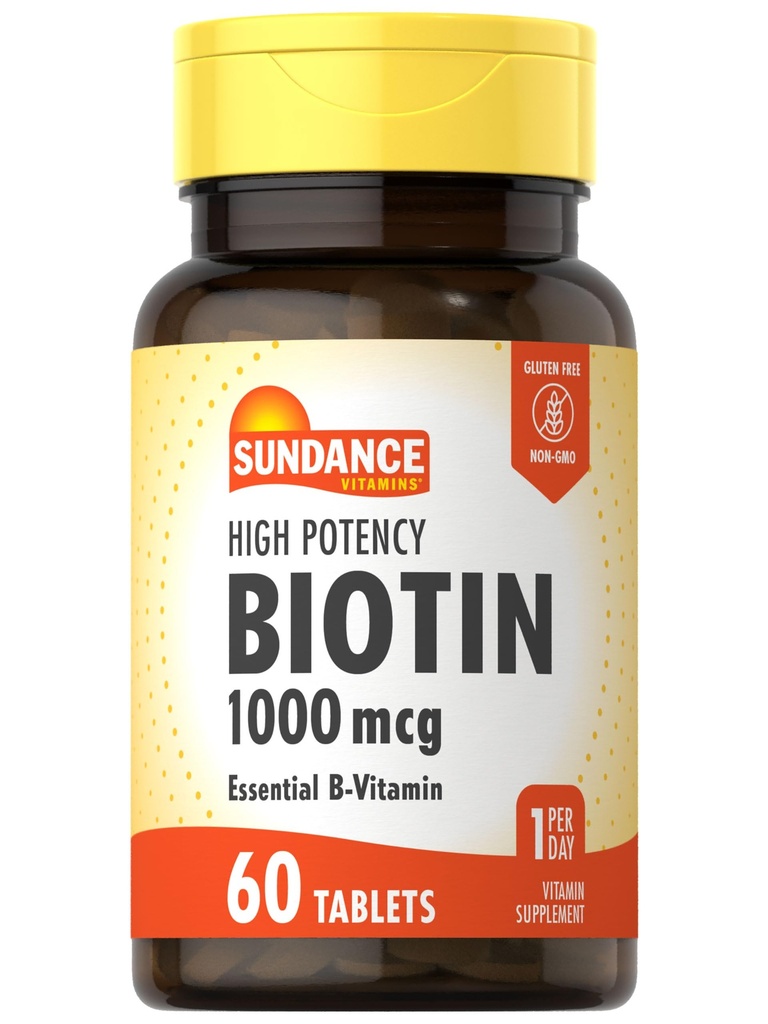 Sungdance High Potency Biotin 1,000 mcg Suppplement 1124; Escular B Vitamin Tablet 126; Vegetarian, Non-GMO & Gluten Bebas