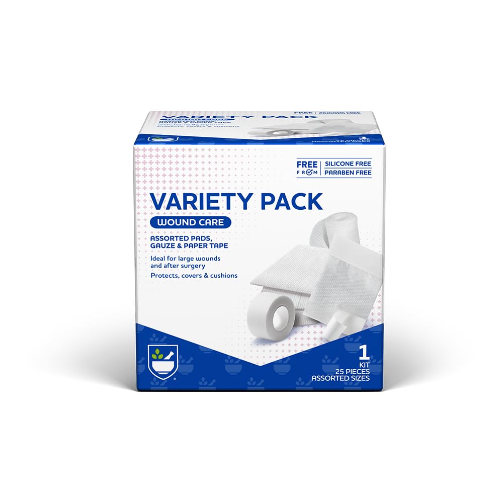 Bantuan Rite Aid Gauze Pads, Variety Pack - termasuk 25 Assorted Gauze Pads & Tape Aisa 124; Sterile Gauze Pads; Pertama Aid Kit 124; Wound Care Supplies