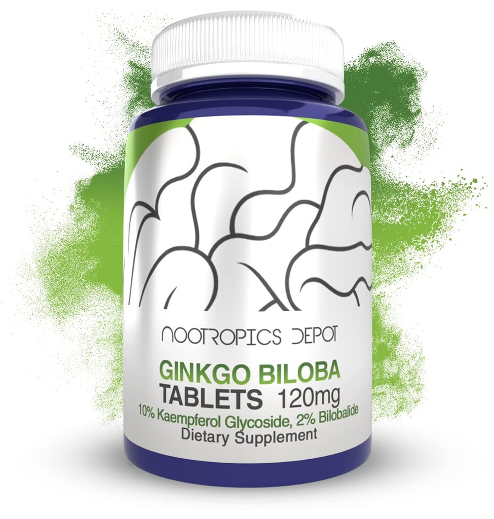 Nootropics Depot Ginkgo Biloca Extract Tablet 126; 120mg 14; 90 Count 124; Minimal 10% Kaempferol Glycoside + 2% Bilobalide 124; May Help Provive Cognitive & Cardiovascular Fungsi