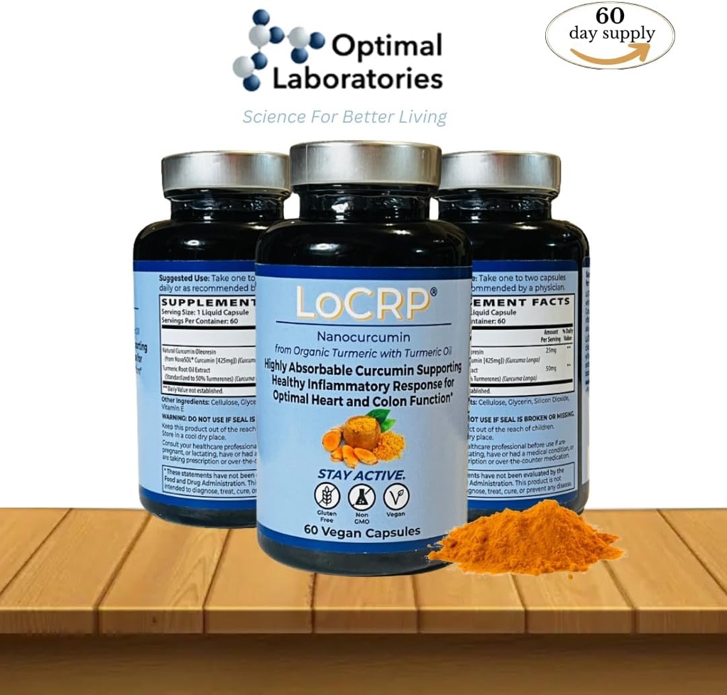 LoCRP Nano- Absorb Curcumin & Turmeric Oil Capsules - Vegan, Heart & Colon Dukungan, Supply 60 Hari