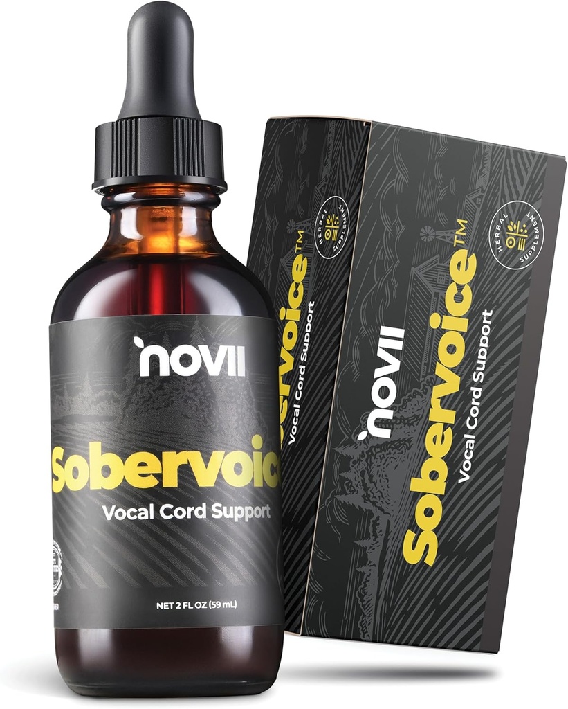 NOVII Sobervoice, Ultimate Vocal Health Drops - Herbal Relief from Vocal Strain, Dryness & Hoarseness - Voice Enhancing Booster Drops, Vocal Relief for Singers, Speaker, Performers, 2 Fans.