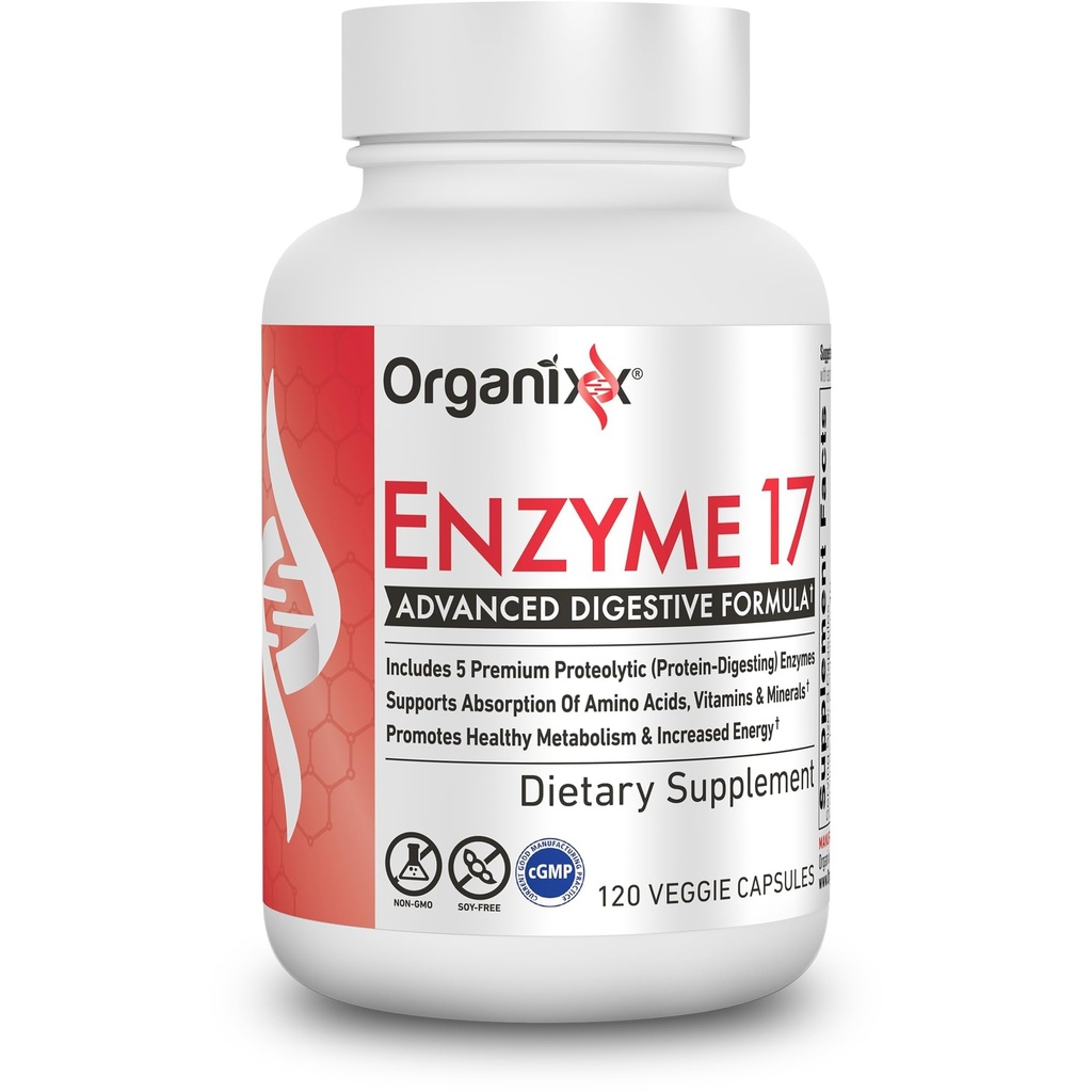 Enzyme Organixx 17 Estical Digetical Enzymes for Women & Men, For Gut Health & Optimal Digetical Health, Dupport for Bloating, Gas, Nutrient Absorpsi & Imunity, Vegan, Non GMO, 80 Veggie Capsules