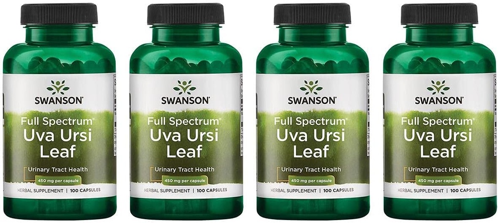 Swanson Full- Spectrum Uva Ursi Leaf - Herbal Supplement Supporting Kidney & Urinary Tract Health - May Dukung Cardiovascular System Fungsi & Bladder Kesehatan - (100 Capsules, 450mg Masing-masing) 4 Pack